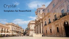  Presentation with city - Presentation design consisting of syracuse-siracusa-city-center-sicily background and a light blue colored foreground