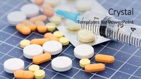  Presentation with medication - Presentation design having syringe and medication pill drug background and a light blue colored foreground