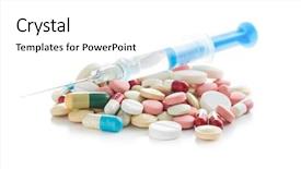 Presentation with syringe - PPT theme having syringe and pills isolated background and a white colored foreground