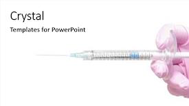  Presentation with syringe - Beautiful PPT theme featuring syringe in the hand isolated backdrop and a  colored foreground