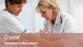  Presentation with blood test - Beautiful slides featuring syringe is taking blood backdrop and a coral colored foreground