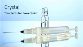  Presentation with syringe - Audience pleasing PPT layouts consisting of syringe monovet ampoules and pills backdrop and a  colored foreground