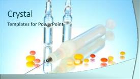  Presentation with medical pill medicine white blue - Theme enhanced with syringe monovet ampoules and pills background and a  colored foreground