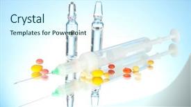  Presentation with syringe - Presentation theme consisting of syringe monovet ampoules and pills background and a cool aqua colored foreground