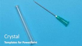  Presentation with needle - PPT layouts with syringe-needle-on-blue-background background and a teal colored foreground