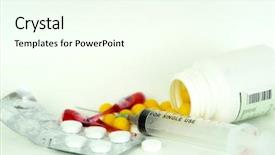  Presentation with medicines - Slides having syringe needles pills - different medicines close up background and a  colored foreground