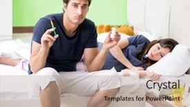  Presentation with husband and wife - PPT theme with syringe needles pills - young husband looking after his background and a  colored foreground