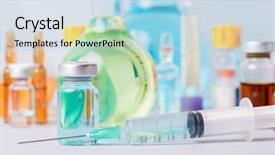  Presentation with drugs - Presentation design consisting of syringe with ampules of drugs background and a light blue colored foreground