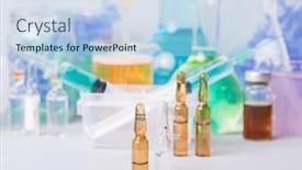  Presentation with drugs - Beautiful PPT theme featuring syringe-with-ampules-of-drugs backdrop and a light blue colored foreground