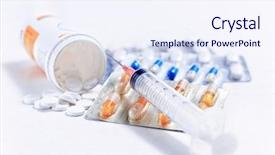  Presentation with medications - Beautiful slide deck featuring syringe with glass vials backdrop and a sky blue colored foreground