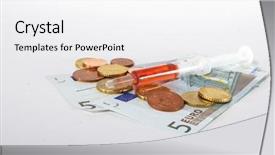  Presentation with systems - PPT layouts with syringe with money - symbolizing expensive healthcare systems background and a white colored foreground