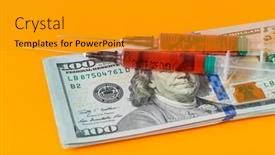  Presentation with medical business - Audience pleasing PPT layouts consisting of syringes and money - business and medical background backdrop and a gold colored foreground
