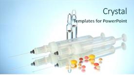  Presentation with pills - Amazing slide deck having syringes monovet ampoules and pills backdrop and a cool aqua colored foreground