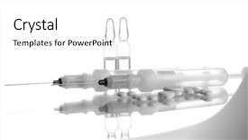  Presentation with pills - Amazing theme having syringes monovet ampoules and pills backdrop and a white colored foreground