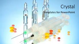  Presentation with capsules pills pill doctor prescription - Presentation theme enhanced with syringes monovet ampoules and pills background and a  colored foreground