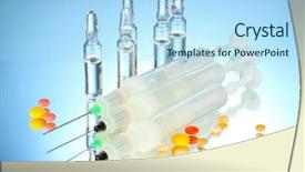 Presentation with pills - Audience pleasing presentation theme consisting of syringes monovet ampoules and pills backdrop and a  colored foreground