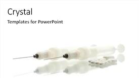  Presentation with chemistry white pills - Cool new theme with syringes monovet and pills isolated backdrop and a  colored foreground