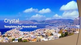  Presentation with view of the old port - Beautiful PPT theme featuring syros island - panoramic view backdrop and a teal colored foreground