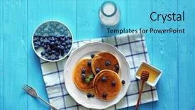  Presentation with syrup - Presentation featuring syrup botttle - tasty pancakes with blueberries mint background and a light blue colored foreground