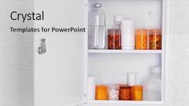  Presentation with chest - Slide set having syrup drugs - medicine chest with bottles background and a light gray colored foreground