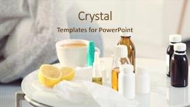  Presentation with drugs and medicines - Audience pleasing slide set consisting of syrup drugs - medicines for cold on table backdrop and a lemonade colored foreground