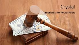  Presentation with judge gavel or law mallet - Beautiful presentation design featuring refund system - judge's gavel and dollar banknotes backdrop and a coral colored foreground