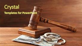  Presentation with judge - Beautiful slide deck featuring refund system - judge's gavel handcuffs and money backdrop and a tawny brown colored foreground