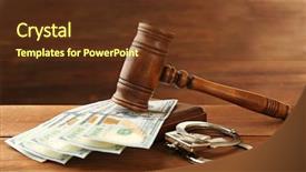  Presentation with judge - Beautiful PPT theme featuring refund system - judge's gavel handcuffs and money backdrop and a tawny brown colored foreground