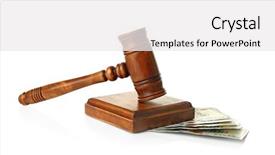  Presentation with judge gavel or law mallet - Slide deck enhanced with refund system - judge's gavel and money background and a white colored foreground