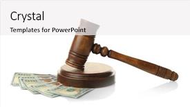  Presentation with judge gavel or law hammer - Slide deck enhanced with refund system - judge's gavel and money background and a  colored foreground