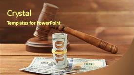  Presentation with judge - Colorful presentation design enhanced with refund system - money and judge's gavel backdrop and a tawny brown colored foreground