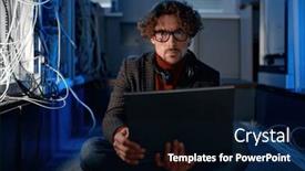  Presentation with server administrator - Presentation design having system-administrator-working-in-server background and a wine colored foreground