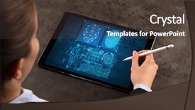  Presentation with analyses - Cool new PPT layouts with system analysis - business woman making analyses backdrop and a tawny brown colored foreground