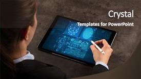  Presentation with analyses - Colorful slide set enhanced with system analysis - business woman making analyses backdrop and a tawny brown colored foreground