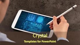  Presentation with fingerprints - Slide set featuring system analysis - business woman making analyses background and a tawny brown colored foreground