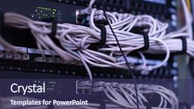  Presentation with data cabling - Colorful PPT layouts enhanced with system cluster network - optical cables connected backdrop and a violet colored foreground