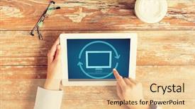  Presentation with education system - Audience pleasing slides consisting of system cycle - business education people and technology backdrop and a lemonade colored foreground