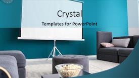  Presentation with cinema - Presentation theme with modern room with home background and a teal colored foreground