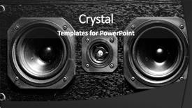  Presentation with speakers - Colorful slide deck enhanced with system dynamics - black hi-fi sound speakers backdrop and a  colored foreground