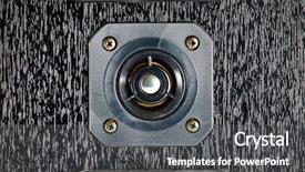  Presentation with speakers - Slide deck enhanced with system dynamics - black hi-fi sound speakers background and a  colored foreground