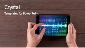  Presentation with hand touching finger digital - Presentation theme having system dynamics - hand touching tablet with waveforms background and a tawny brown colored foreground