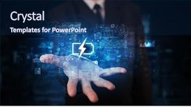  Presentation with battery - Colorful presentation design enhanced with system update - elegant hand holding battery backdrop and a navy blue colored foreground