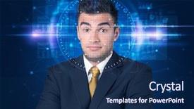  Presentation with facial recognition - Amazing theme having system young man on blue backdrop and a  colored foreground
