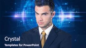  Presentation with facial recognition - Colorful PPT theme enhanced with system young man on blue backdrop and a  colored foreground