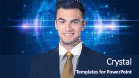  Presentation with facial recognition - Slide deck consisting of system young man on blue background and a  colored foreground