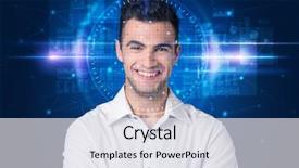  Presentation with facial recognition - Cool new presentation design with system young man on blue backdrop and a  colored foreground