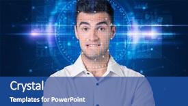  Presentation with facial recognition - Beautiful presentation featuring system young man on blue backdrop and a  colored foreground