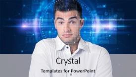  Presentation with facial recognition - PPT theme with system young man on blue background and a  colored foreground