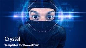  Presentation with facial recognition - Audience pleasing slides consisting of system young man on blue backdrop and a  colored foreground