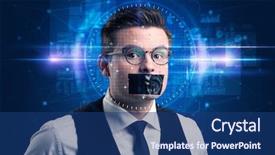  Presentation with facial recognition - Slides enhanced with system young man on blue background and a  colored foreground